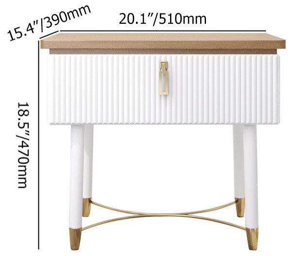 Modern White Nightstand Wood Nightstand Bedside Table with Drawer in Gold