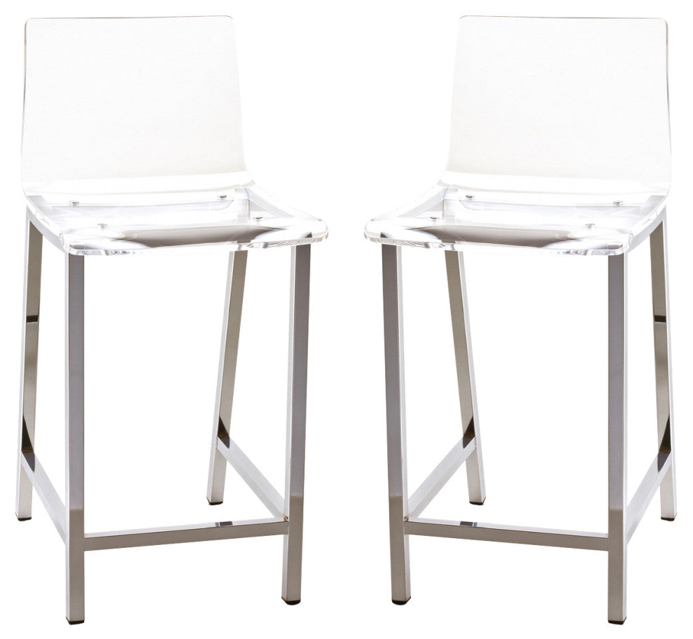 Acrylic Modern Stool, Set of 2, Silver