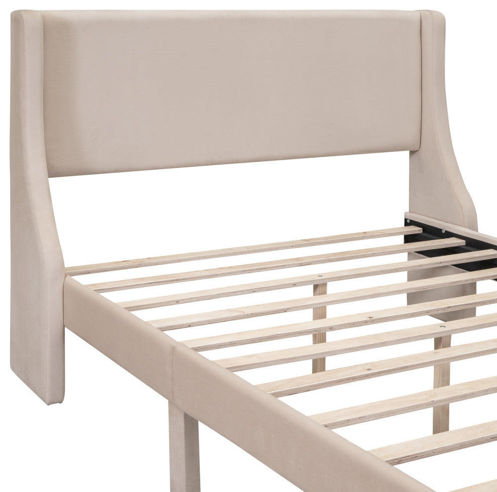 Gewnee Full Size Storage Bed Velvet Upholstered Platform Bed