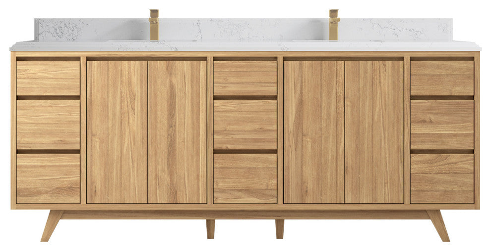 Madison Teak 84 Double Sink Bath Vanity in Light Natural 1.5" Empira Quartz