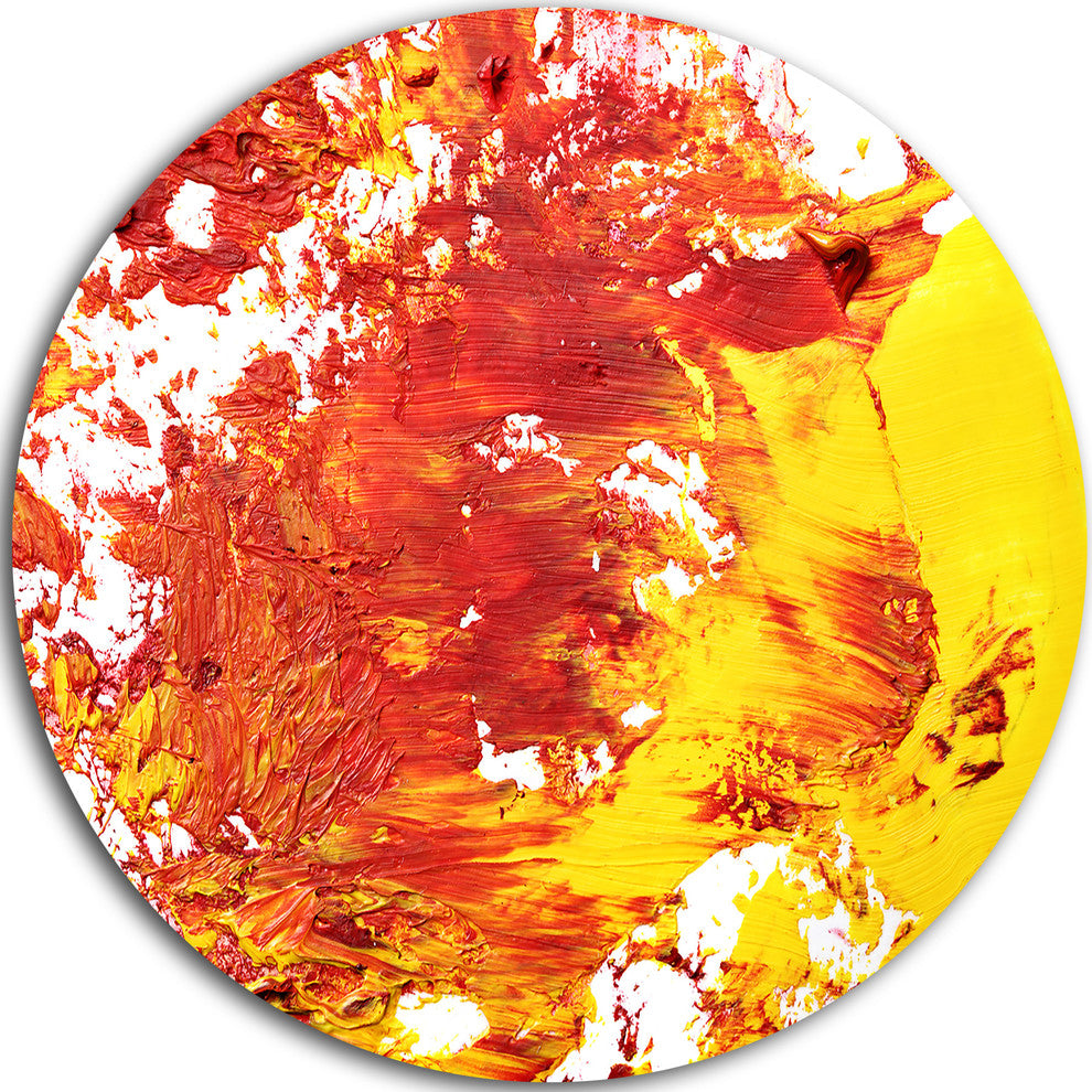 Textured Red And Yellow Art, Abstract Disc Metal Wall Art, 11"