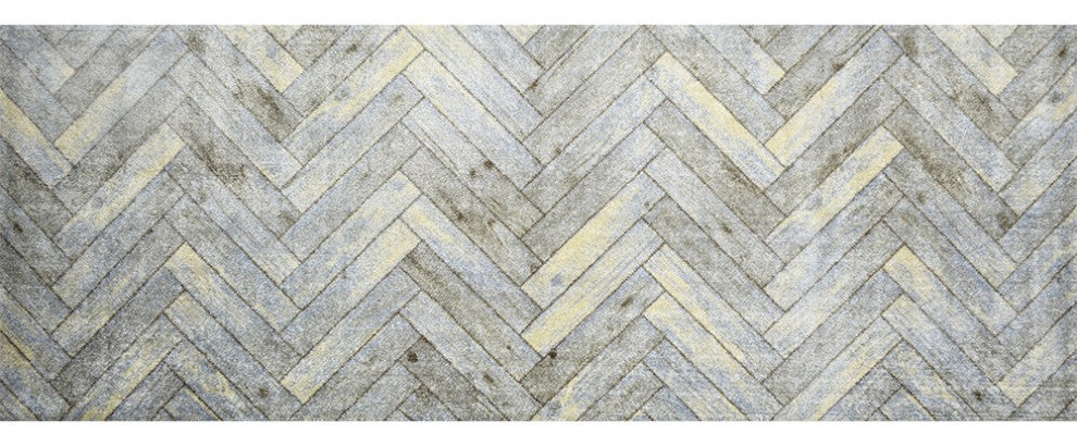 2' x 6' Rustic Gray Herringbone Washable Runner Rug