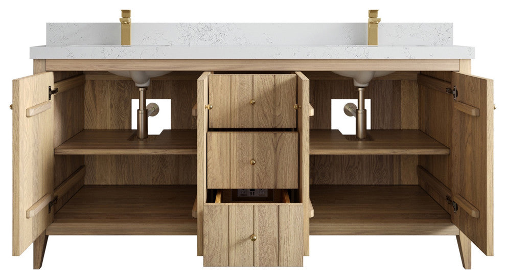Atlanta Oak 72" Double Sink Bath Vanity, White 2" Empira Quartz