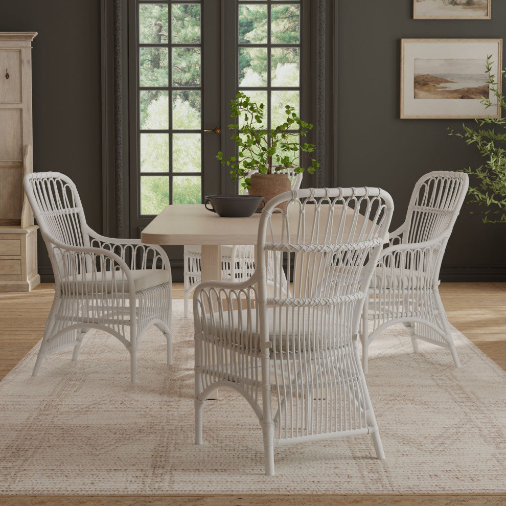 Rattan Loop Armchair With Seat Cushion, Set of 2, White