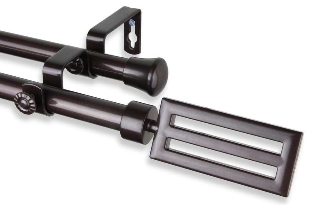 Mabel 13/16" Double Corner Window Curtain Rod, Cocoa, 48-84"