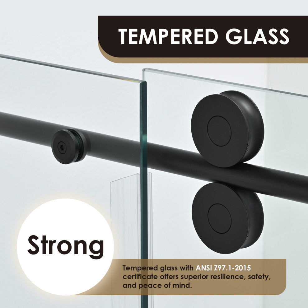Lazaro Single Sliding Frameless Shower Door, Clear, Matte Black, 60"wx78"h