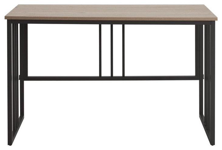 Modern Desk, Metal Frame With Slatted Accent & Collapsible Hinged Top, White Oak