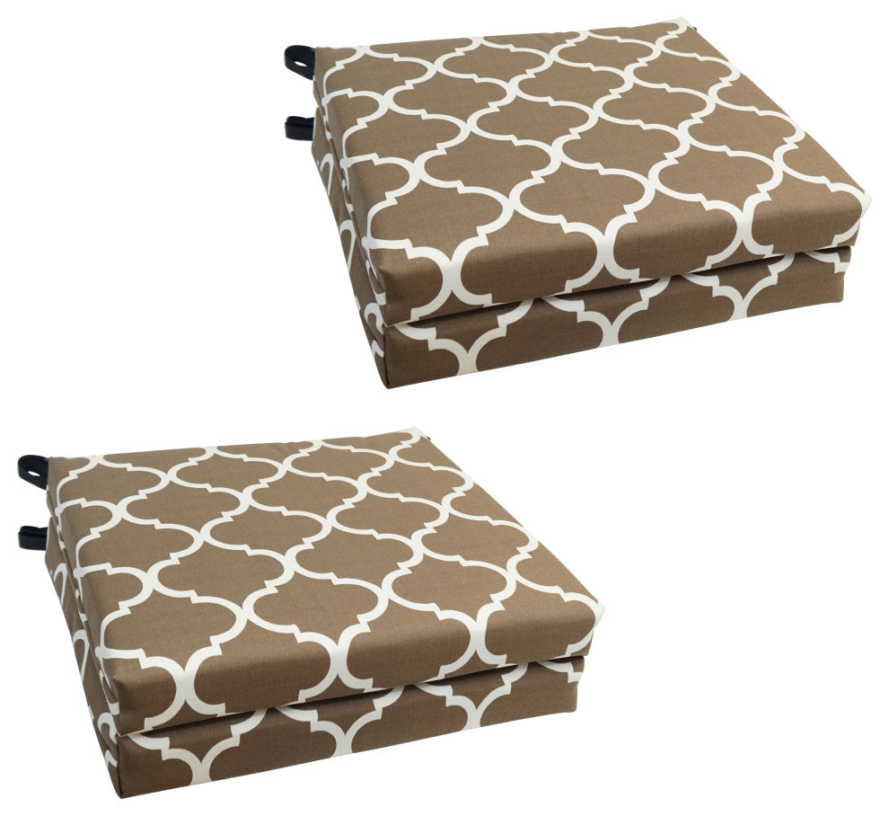 20"X19" Patterned Outdoor Chair Cushions, Set of 4, Landview Mocha