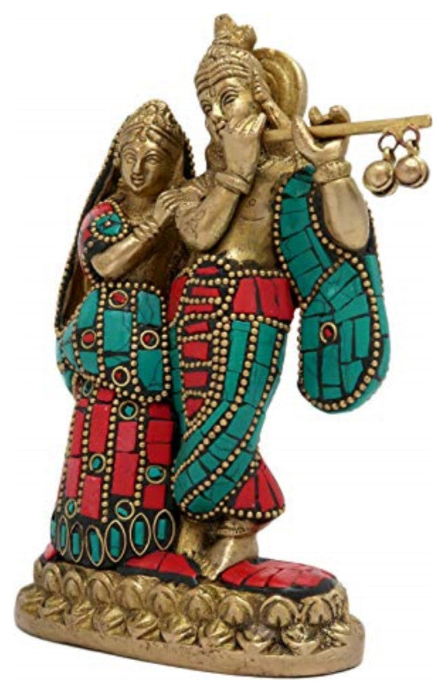 Brass Statue Radha Krishna Idol Puja Mandir Size: 6X3X1.5"