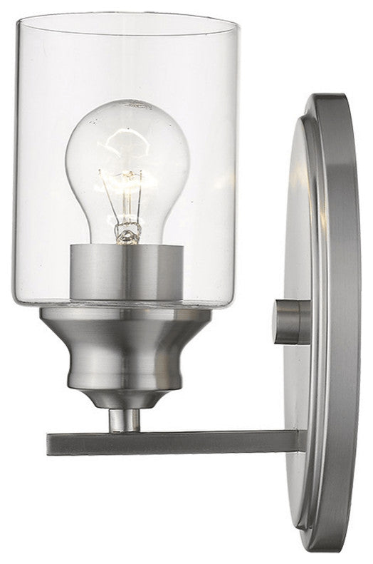 One Light Silver Wall Light with Clear Glass Shade