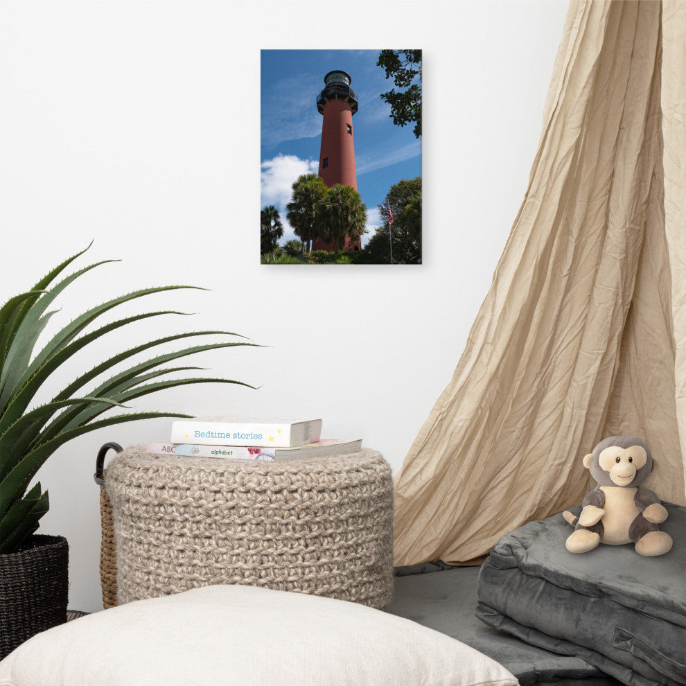 Jupiter Lighthouse 2 Color Coastal Landscape Canvas Wall Art Print, 12" X 16"