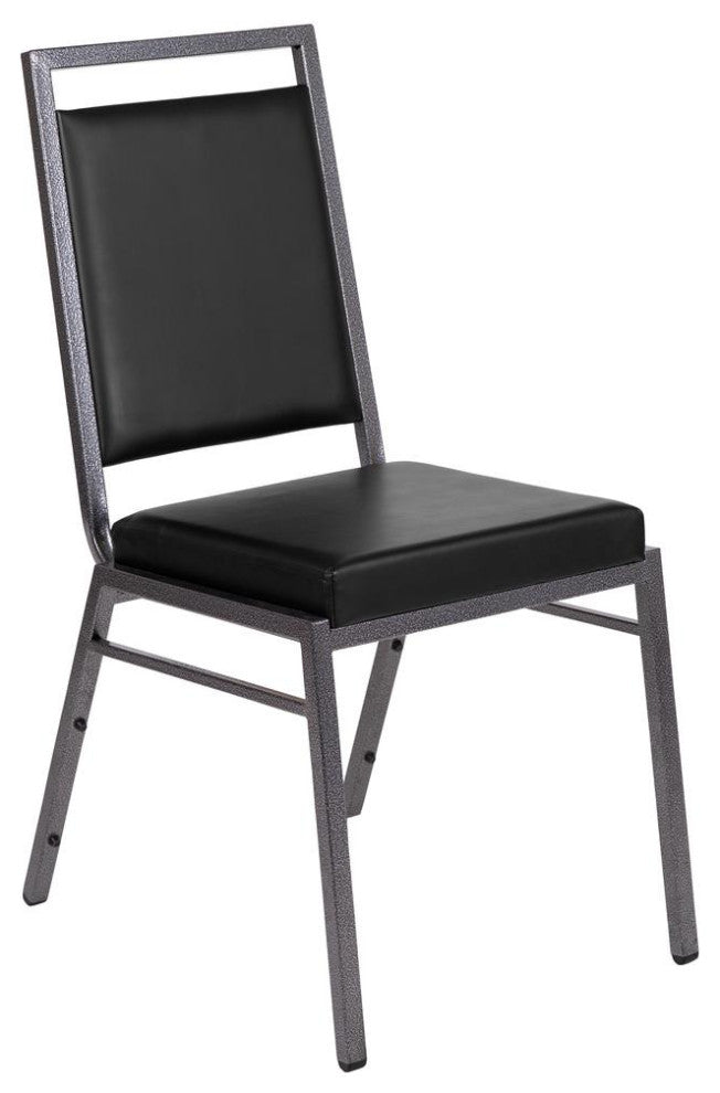 HERCULES Series Square Back Stacking Banquet Chair in Black Vinyl with...