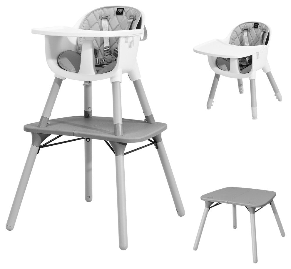 Babyjoy 4 in 1 Baby High Chair Convertible Toddler Table Chair Set w/PU Cushion