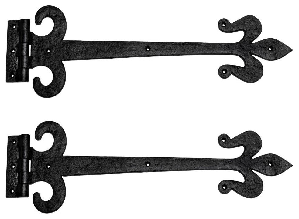 Black Wrought Iron Door Strap Hinge 18" L Fleur De Lis Rust Resistant Pack of 2