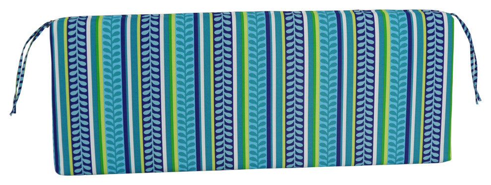 54"X19" Patterned Outdoor Spun Polyester Bench Cushion, Pike Azure