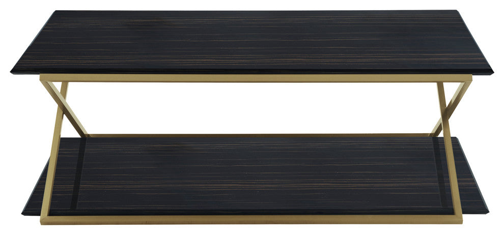 Westlake Dark Brown Veneer Coffee Table with Brushed Gold Legs
