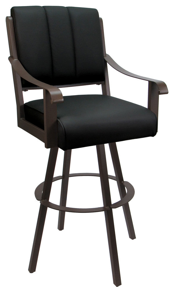 Leather Swivel Metal Bar Stool - Memphis on Warren Base, Black Leather on Brown, 26"
