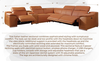 Federico 6-Piece L-Shaped Top Grain Italian Leather Sectional, Cognac