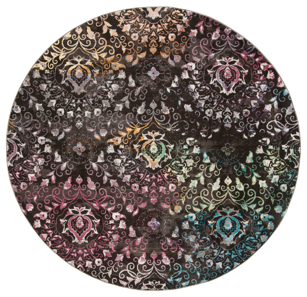 Safavieh Aria Ara172W Damask Rug, Brown/Multi, 6'5"x6'5" Round