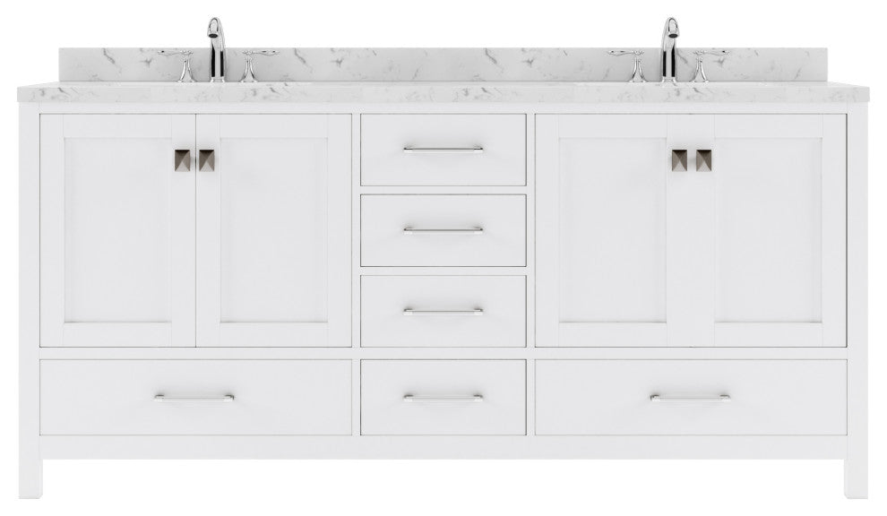 Caroline Avenue 72" Double Bath Vanity With Cultured Marble Quartz Top, White