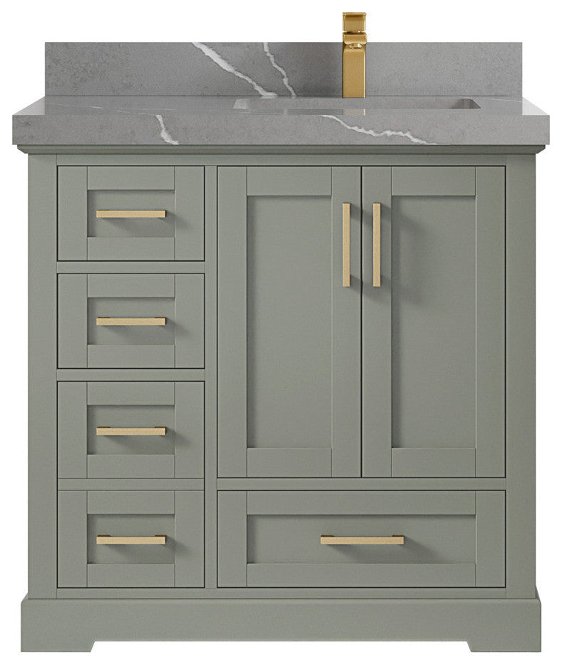 Boston 36 Right Offset Bath Vanity in Evergreen 2" Piatra Gray
