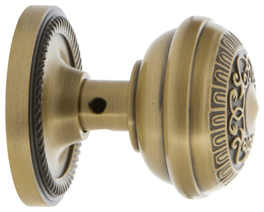 Rope Rosette Privacy Egg and Dart Door Knob, Antique Brass