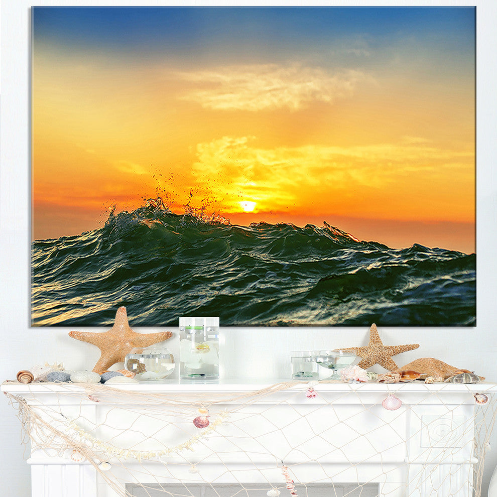 "Bright Sunlight And Glowing Waves" Beach Canvas Wall Art, 1 Panel, 60"x28"