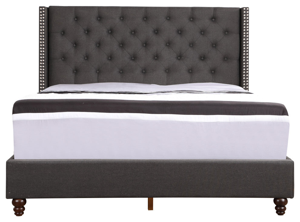 Brice Upholstered Twill Bed, Ash Black, Full
