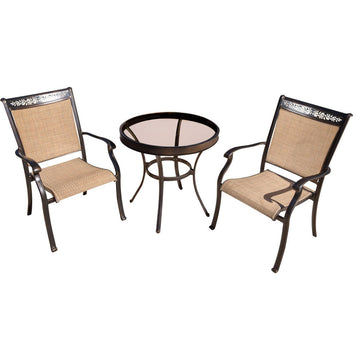 Hanover FNTDN3PCG Fontana Aluminum Framed Glass Outdoor Bistro - Tan