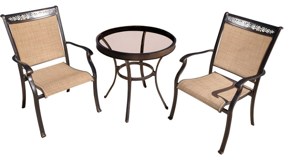 Hanover FNTDN3PCG Fontana Aluminum Framed Glass Outdoor Bistro - Tan