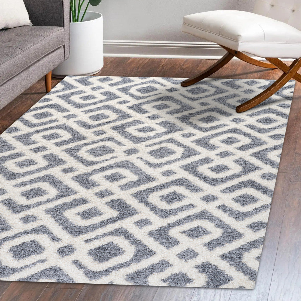 Astrid Retro Trellis High-Low Cream/Gray 8'x10' Area Rug