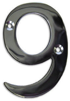 3" Brass Numeral, 9, Polished Chrome