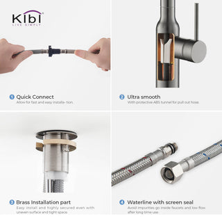 KIBI Hilo Single Handle Pull Down Kitchen Faucet, Titanium, W/O Soap Dispenser