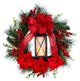 W1272 28 Poinsettia and Berry Holiday Lantern Christmas Wreath With LED Candle