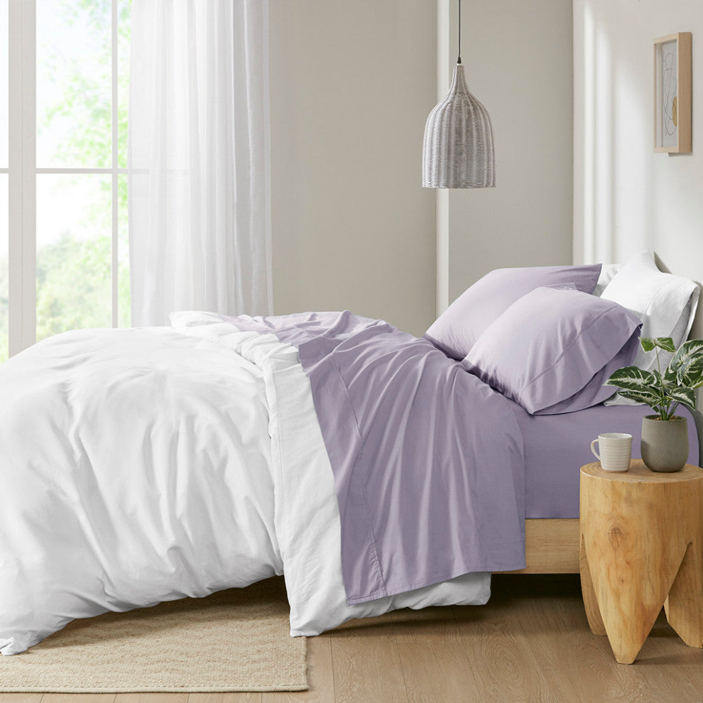 Madison Park Peached Percale Cotton Peached Percale Sheet Set, Purple
