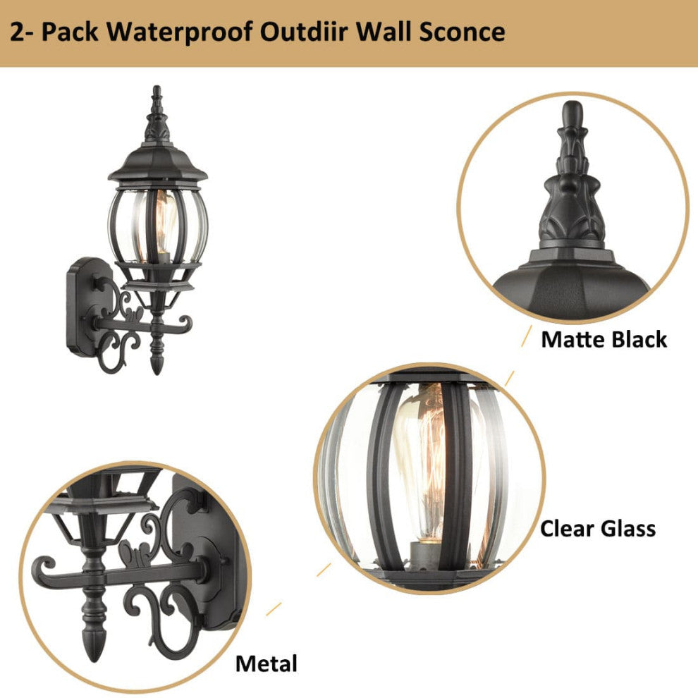 Industrial Wall Light Waterproof Exterior Sconce Matte Black, Set of 2