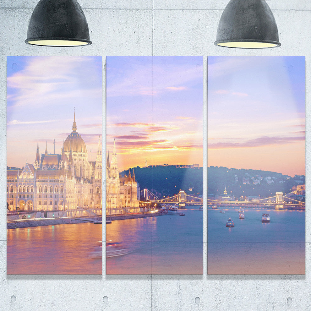 "Parliament and Bridge Over Danube" Metal Wall Art, 3 Panels, 36"x28"