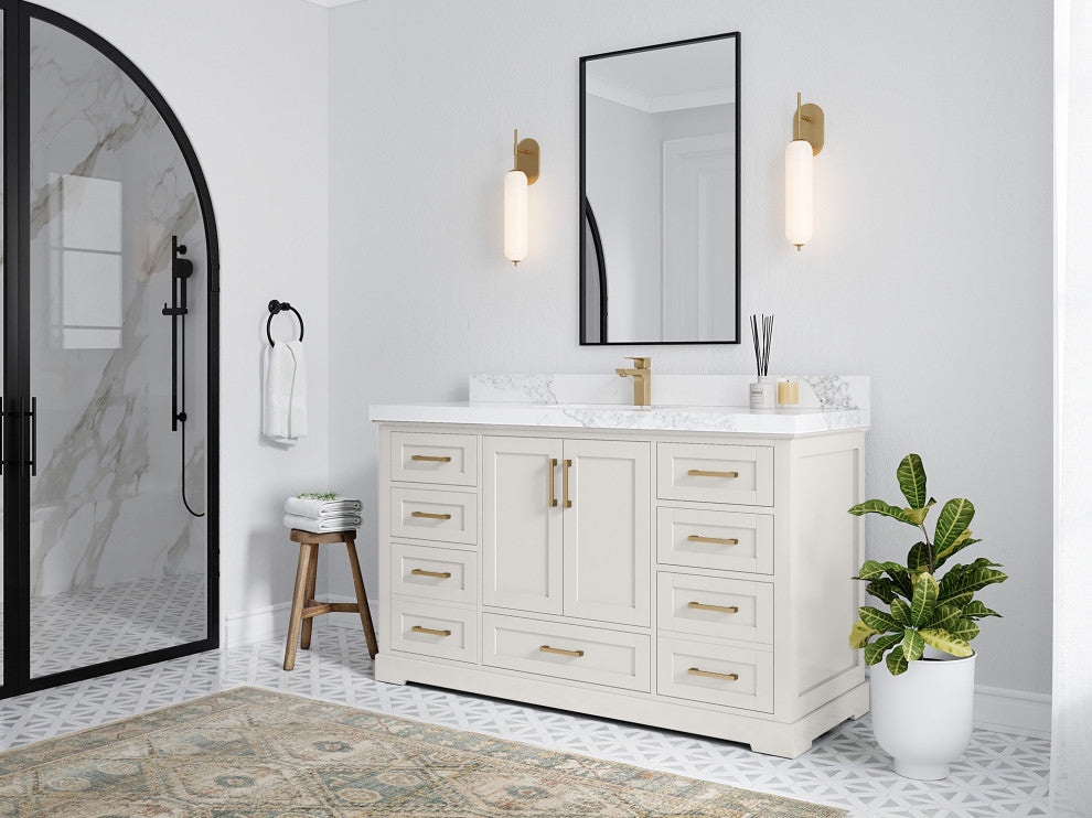 Boston 60" Single Bathroom Vanity in Alabaster 2" Empira Quartz