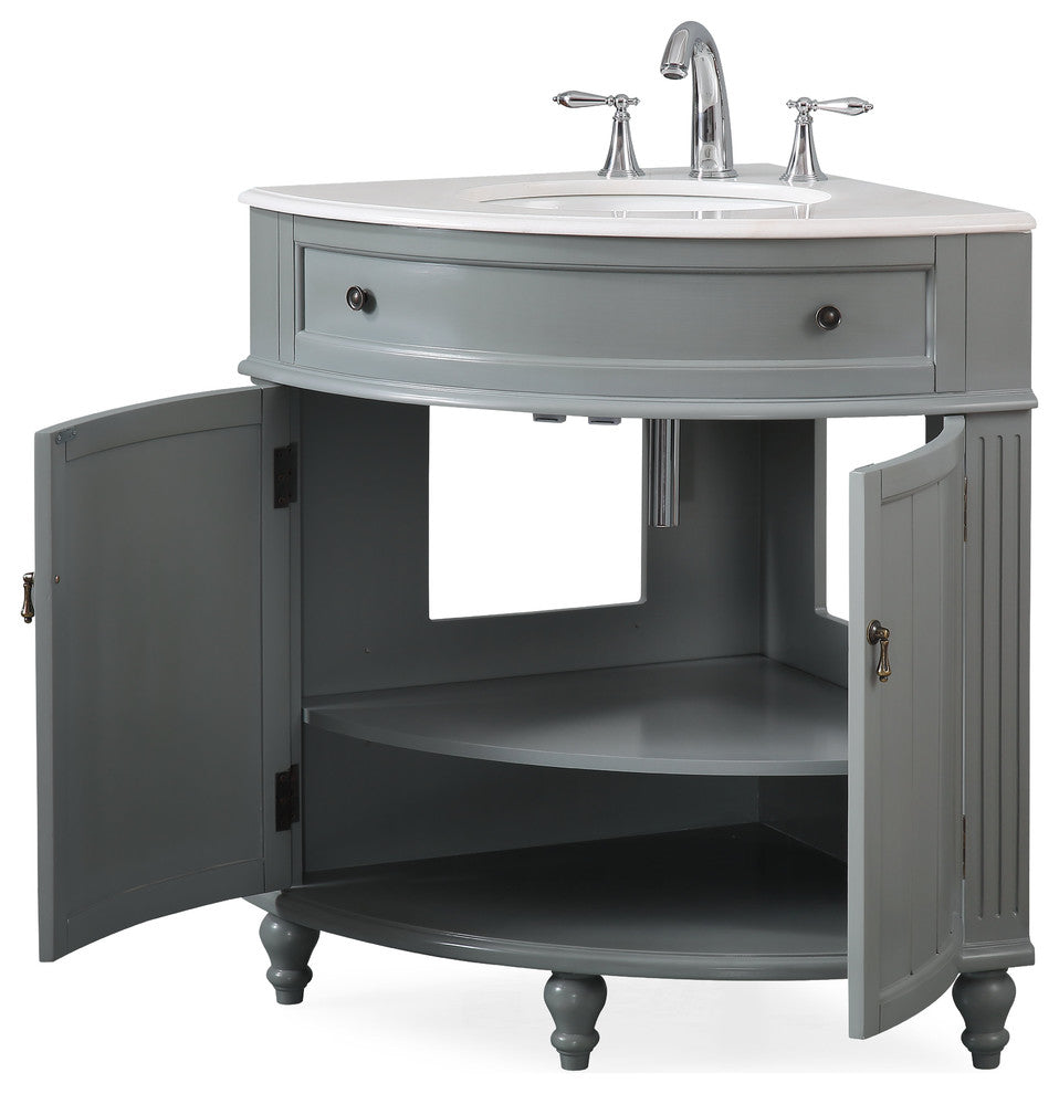 24 Inch Triadsville Grey Corner Design Bathroom Vanity With Quartz Top