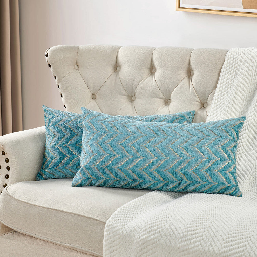 Jacquard Chenille Pillow Covers, 2-Piece Set, Turquoise, 14"x26"