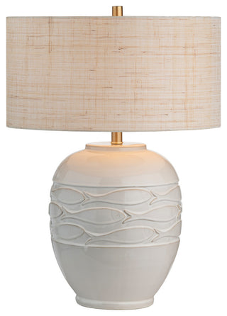 26.25"H Cream Ceramic Table Lamps With Oatmeal Drum Shade