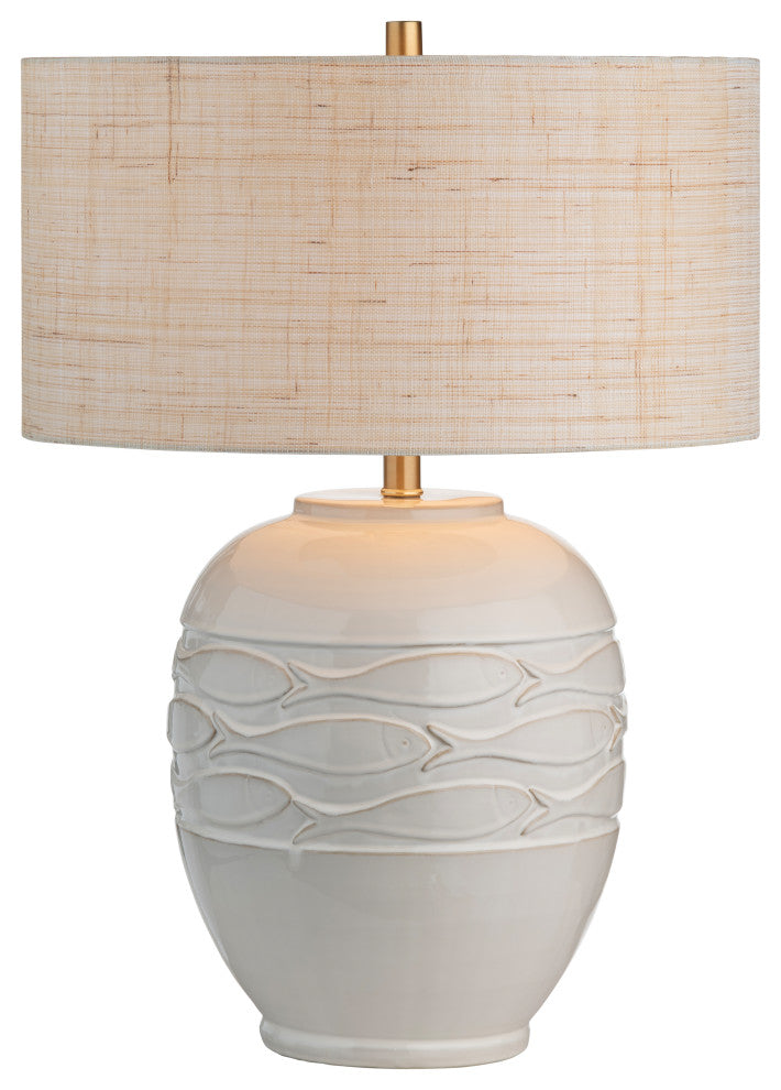 26.25"H Cream Ceramic Table Lamps With Oatmeal Drum Shade