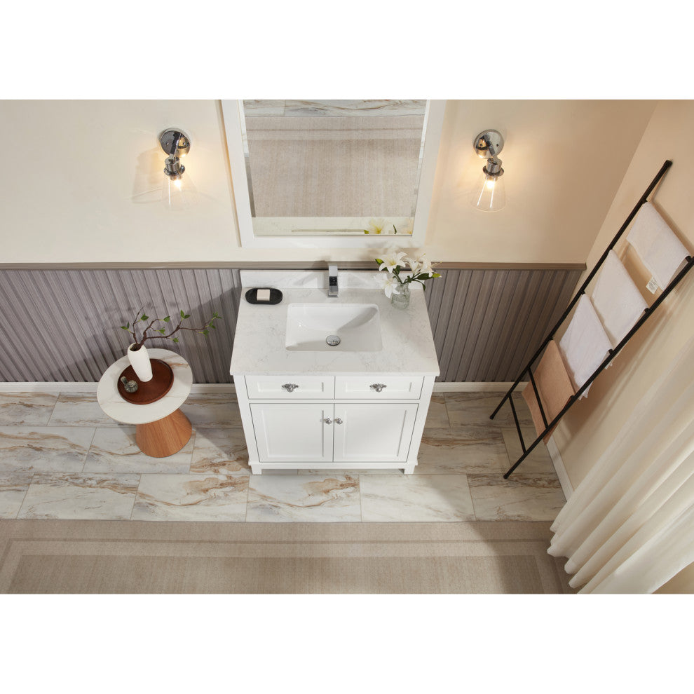 Legion Furniture WS2515 Series Bathroom Sink Vanity, White, 36", Artificial Stone Top, Single Sink