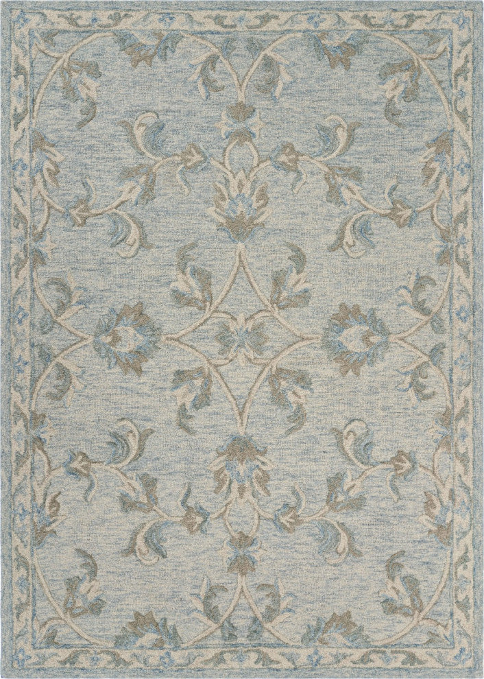 5" x 7" Blue and Cream Filigree Area Rug