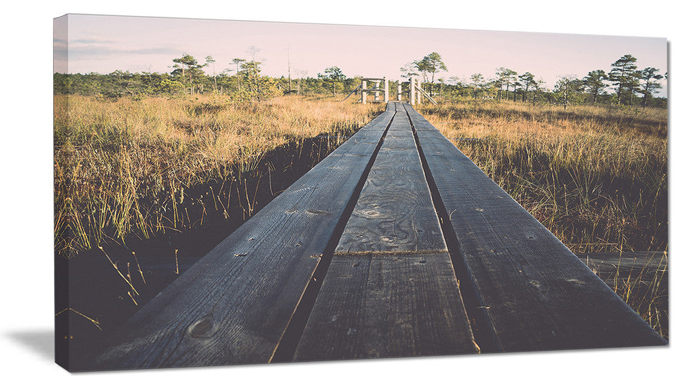Wood Footpath on the Bog in Fall, Large Landscape Canvas Art, 32"x16"