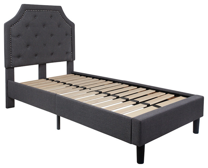 Brighton Twin Size Tufted Upholstered Platform Bed, Dark Gray
