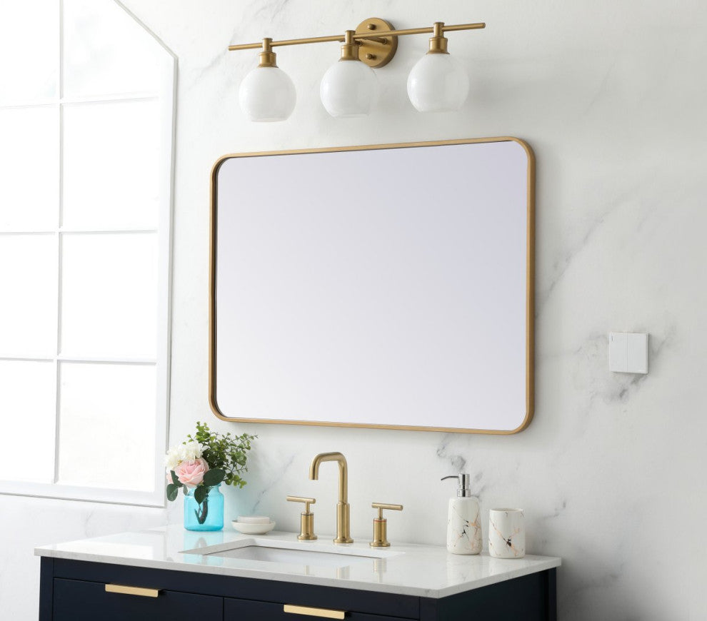 Ellis Soft Corner Metal Rectangular Mirror, Brass, 27"x36"