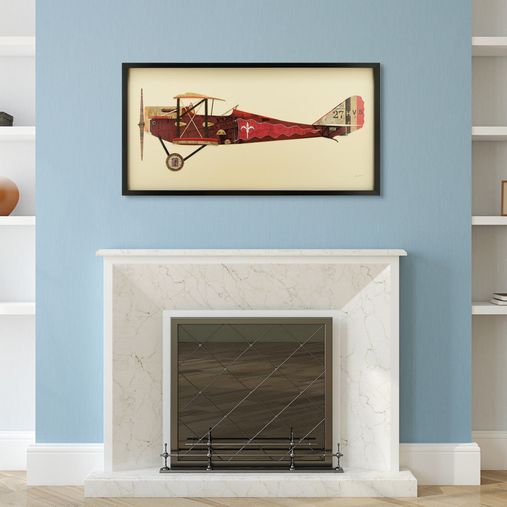 Antique Biplane Dimensional Collage Framed Wall Art Under Glass by Alex Zeng