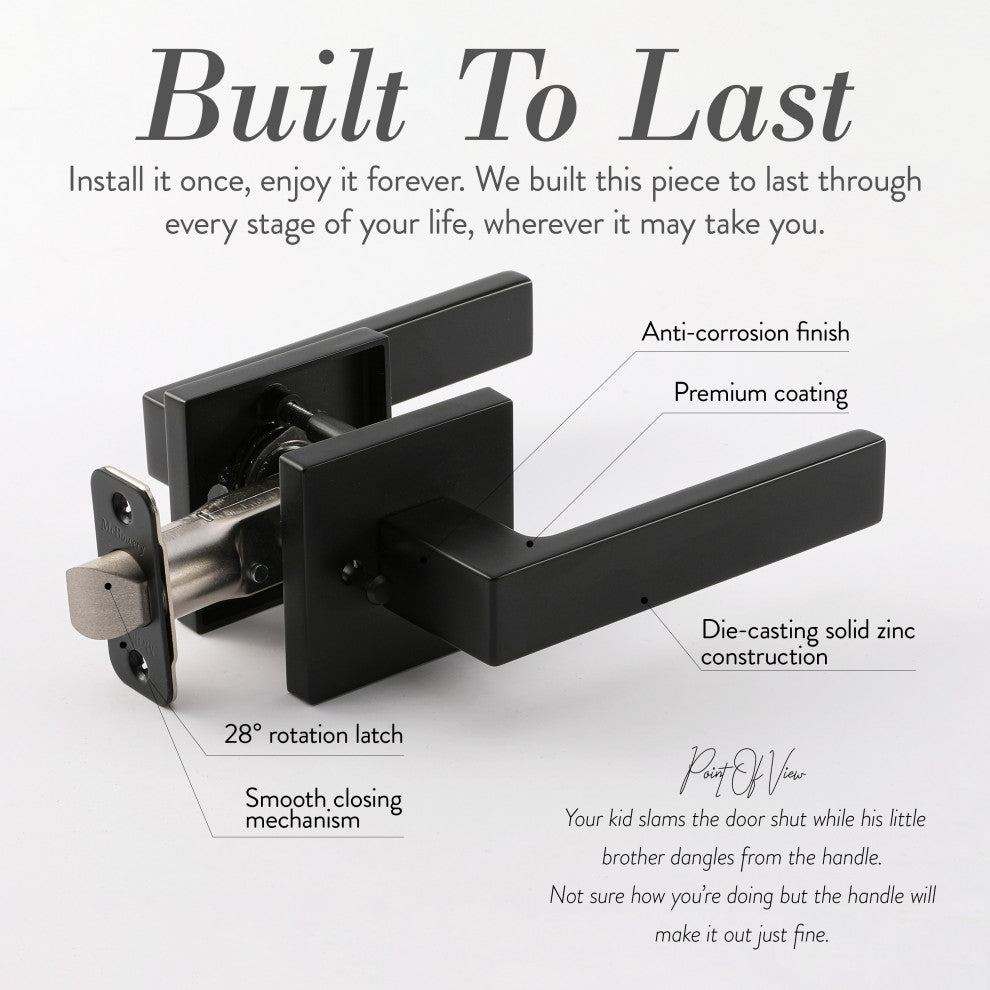Modern Heavy Duty Designer Interior Door Lever - Allen Collection, Matte Black, Privacy Right Hand