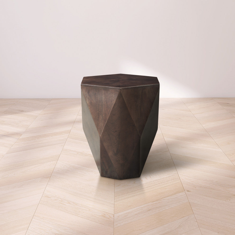 Diamante Oak Veneer End Table, Brown